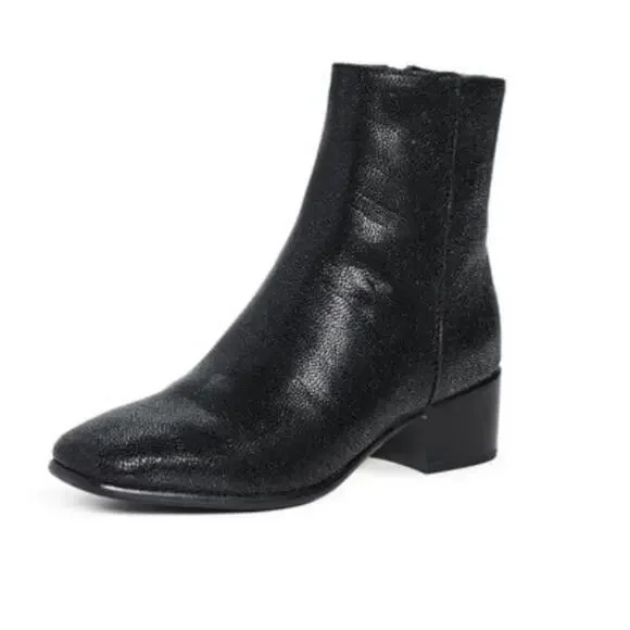 Rag & Bone Ashlen Black Pebbled Leather Midi Ankle Boots Square Toe Size 9 - Picture 2 of 12